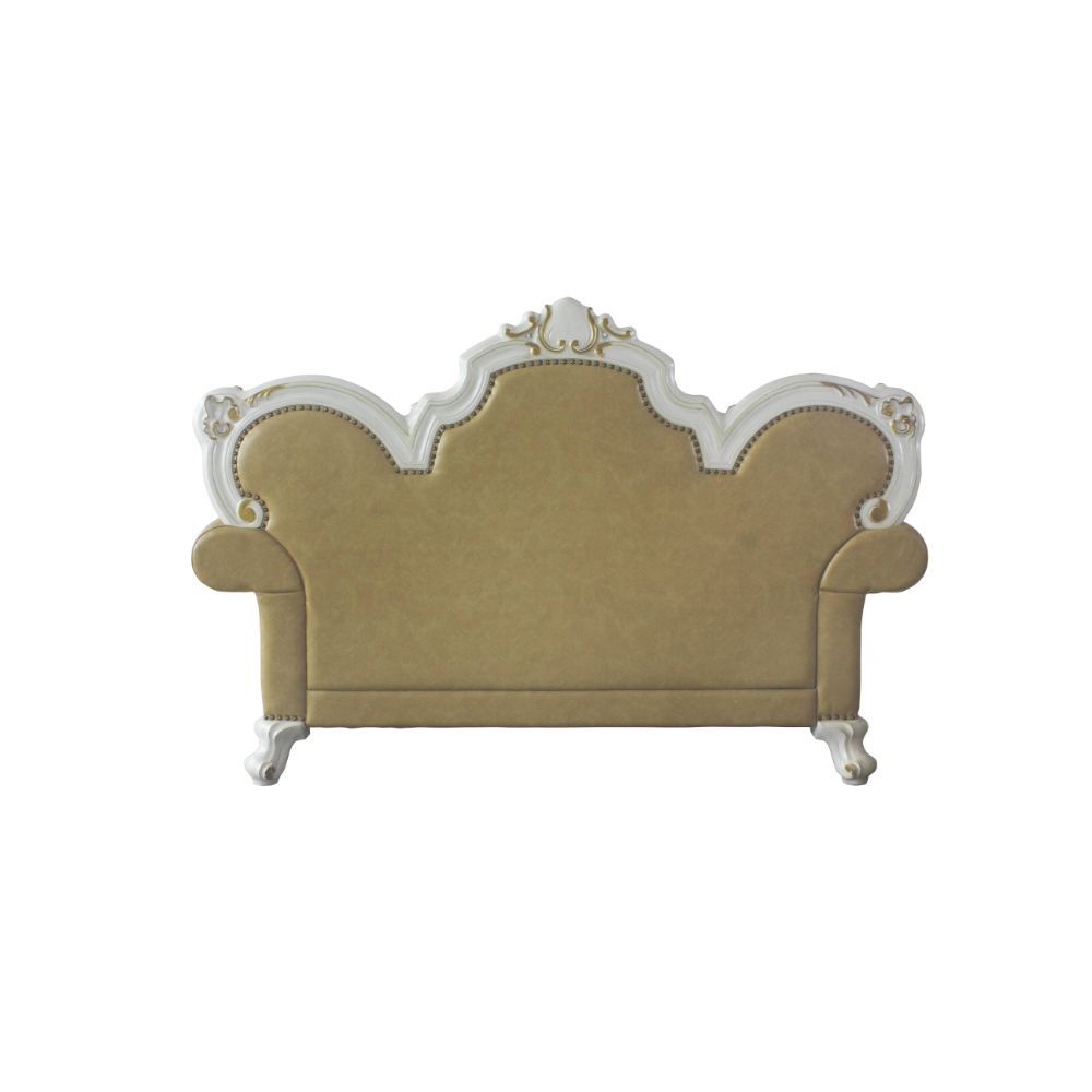 Acme Furniture Picardy Loveseat W/3 Pillows in Butterscotch PU & Antique Pearl Finish 58211