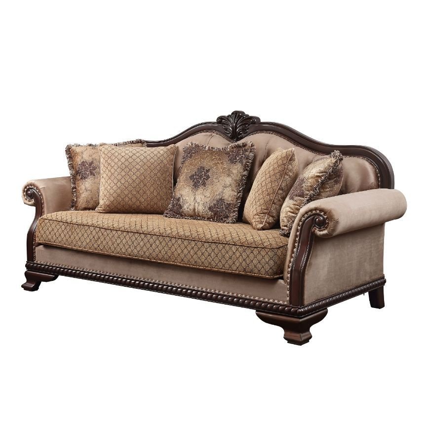 Acme Furniture Chateau De Ville Sofa W/5 Pillows9same Lv01588) in Fabric & Espresso Finish 58265