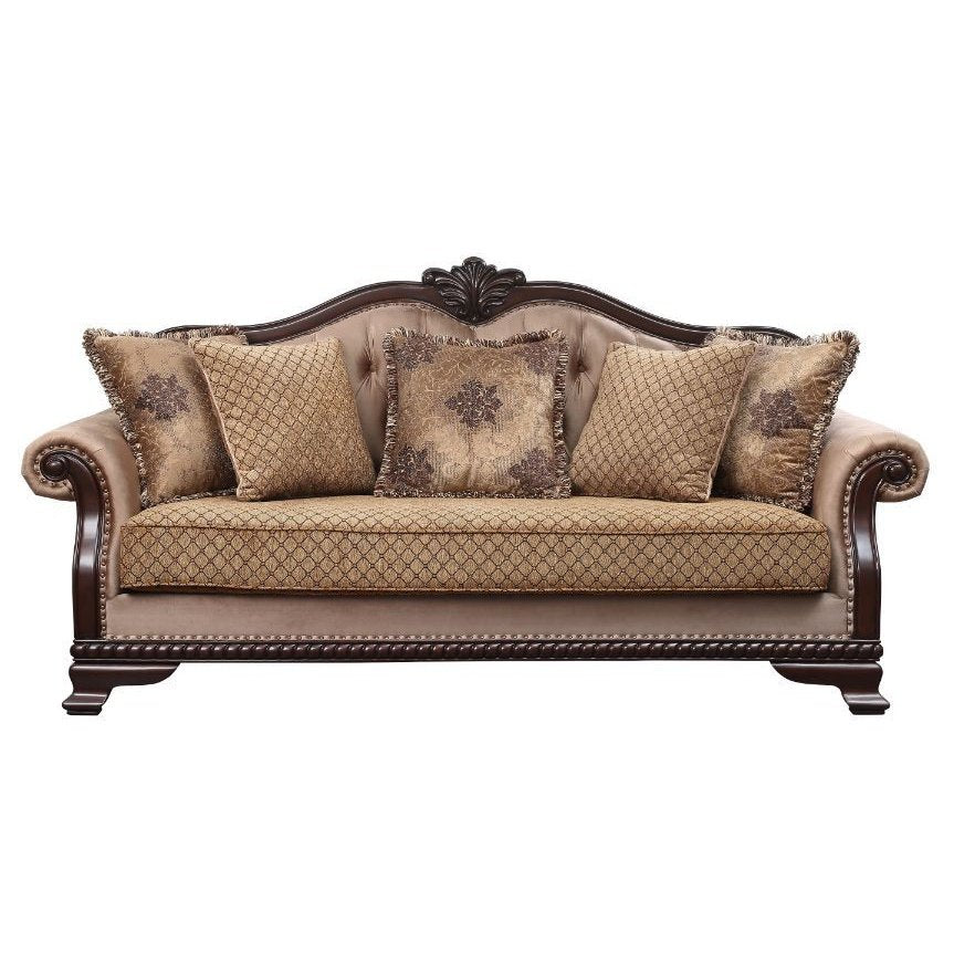 Acme Furniture Chateau De Ville Sofa W/5 Pillows9same Lv01588) in Fabric & Espresso Finish 58265