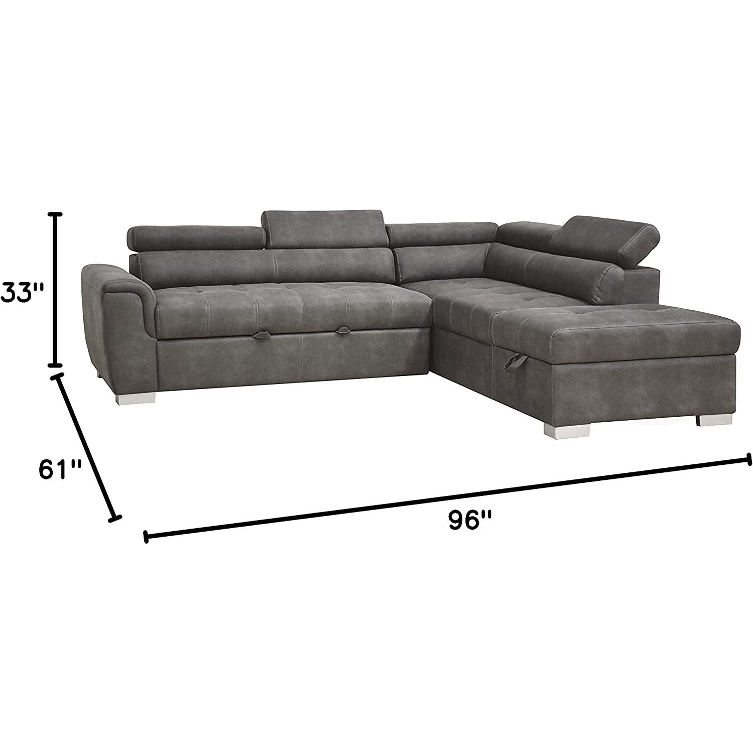 Acme Furniture Thelma Sectional Sofa W/Pull-Out Bed In Gray Polished M ...