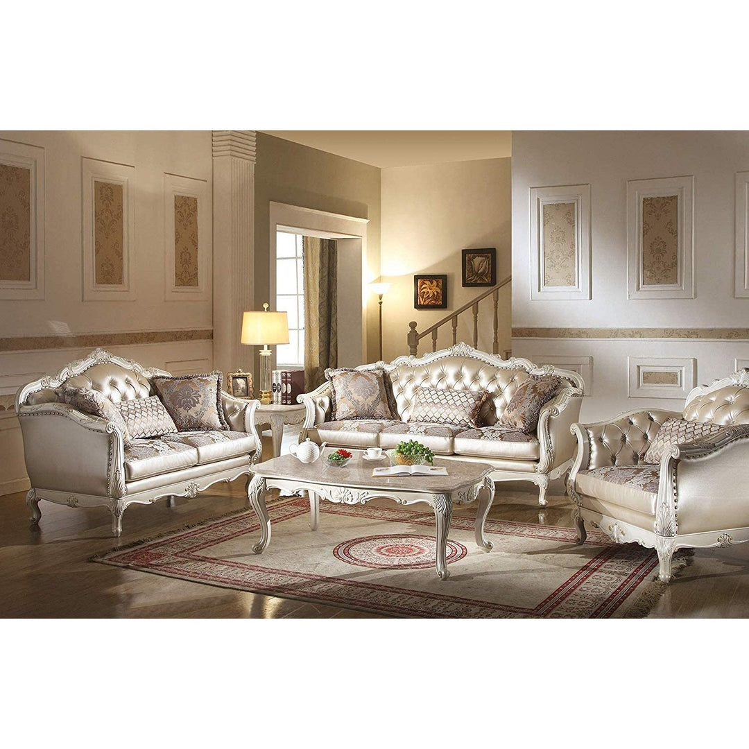 Acme Furniture Chantelle Loveseat W/3 Pillows in Rose Gold PU/Fabric & Pearl White Finish 53541