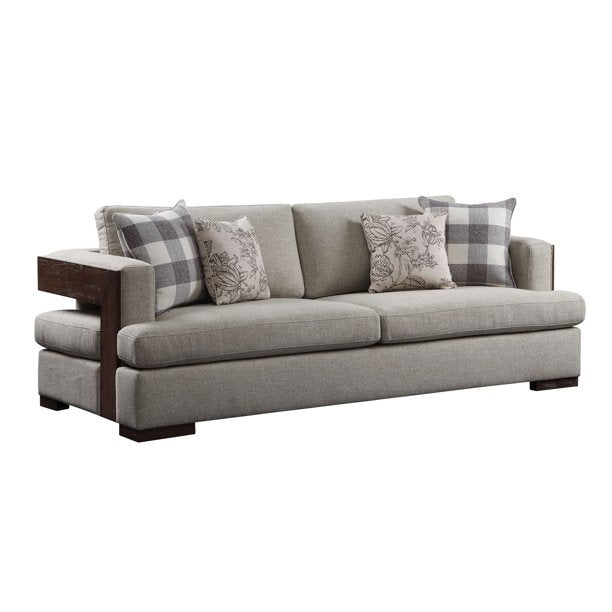 Acme Furniture Niamey Sofa W/4 Pillows in Fabric & Walnut Finish 54850