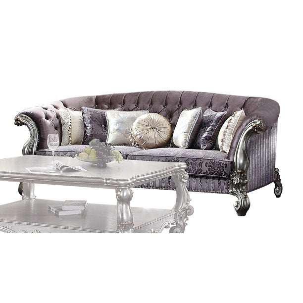 Acme Furniture Versailles Sofa W/7 Pillows in Velvet & Antique Platinum 56825