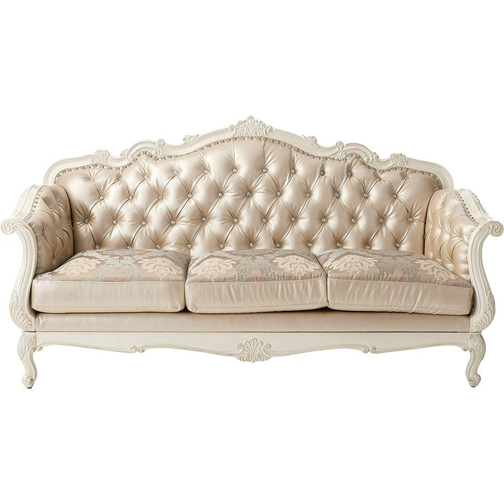 Acme Furniture Chantelle Sofa W/3 Pillows in Rose Gold PU/Fabric & Pearl White Finish 53540