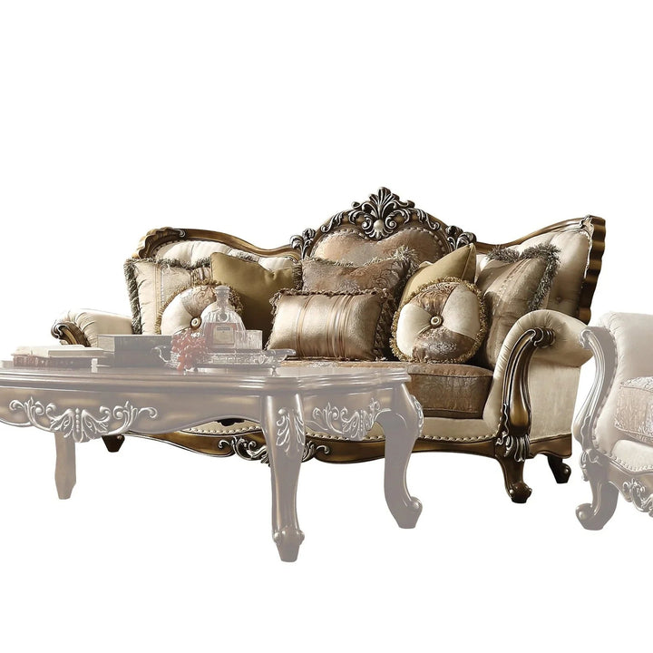 Acme Furniture Latisha Sofa Back in Tan, Pattern Fabric & Antique Oak Finish LV01576-1