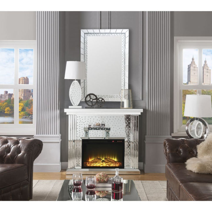 Acme Furniture Nysa Fireplace in Mirrored & Faux Crystals 90204
