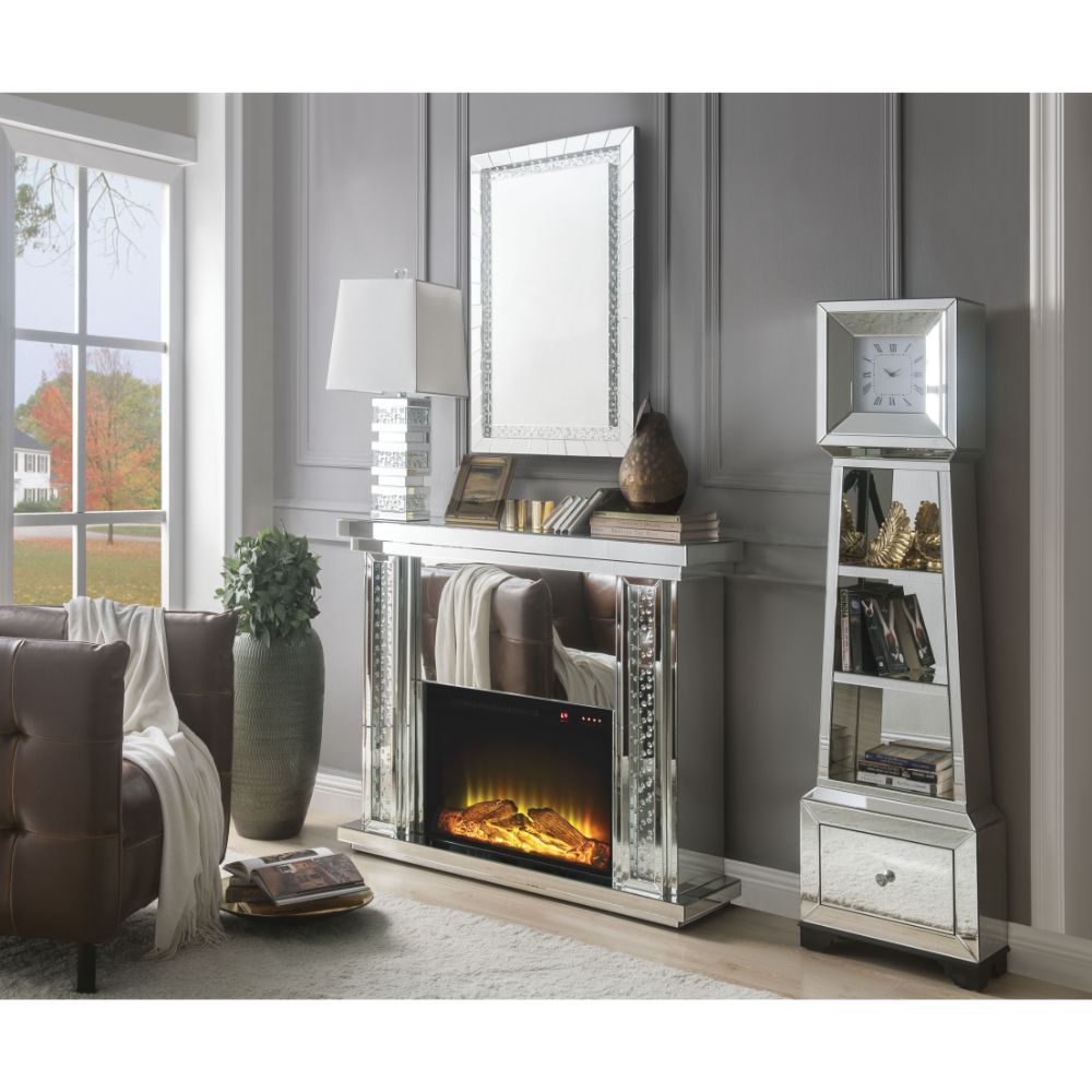 Acme Furniture Nysa Fireplace in Mirrored & Faux Crystals 90254