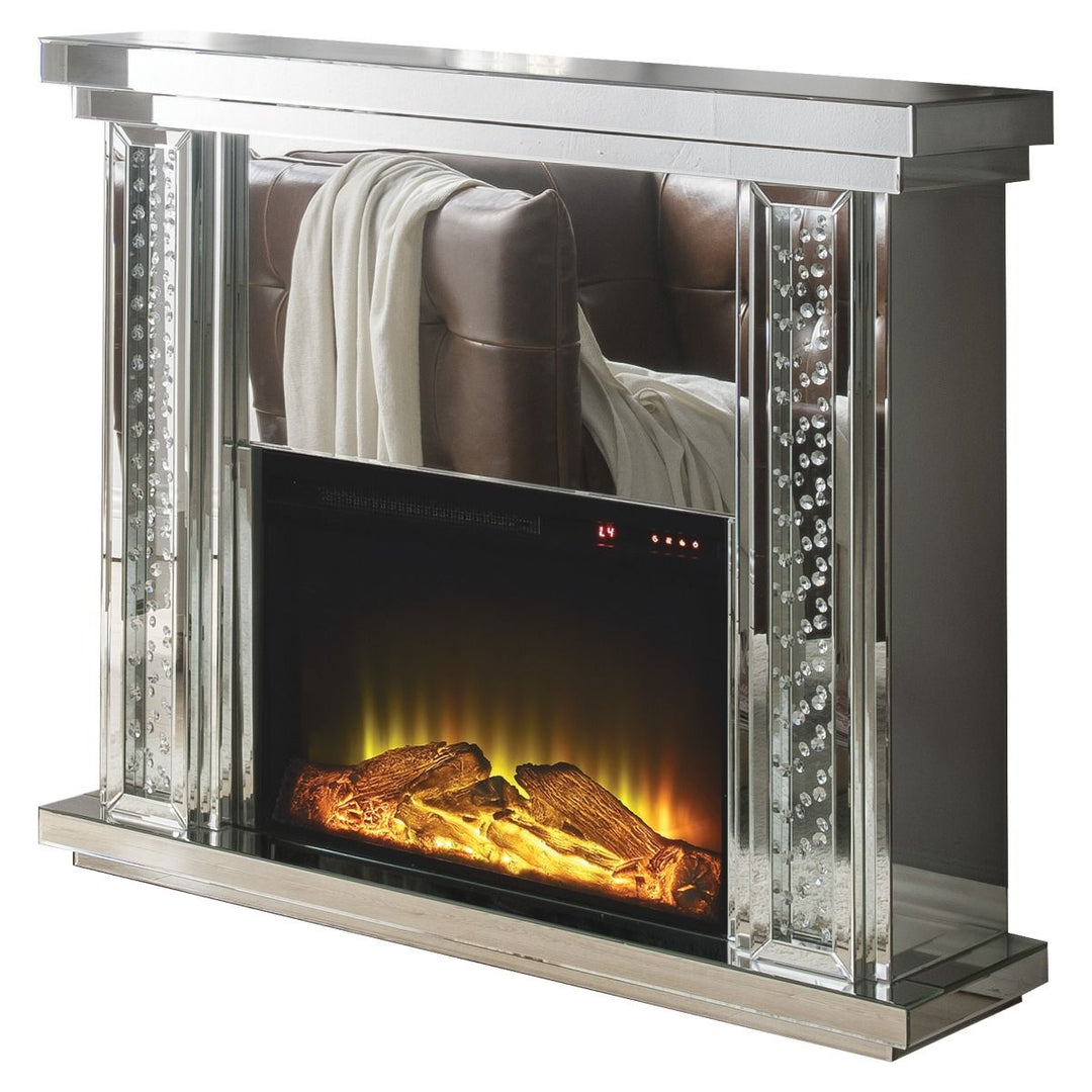 Acme Furniture Nysa Fireplace in Mirrored & Faux Crystals 90254