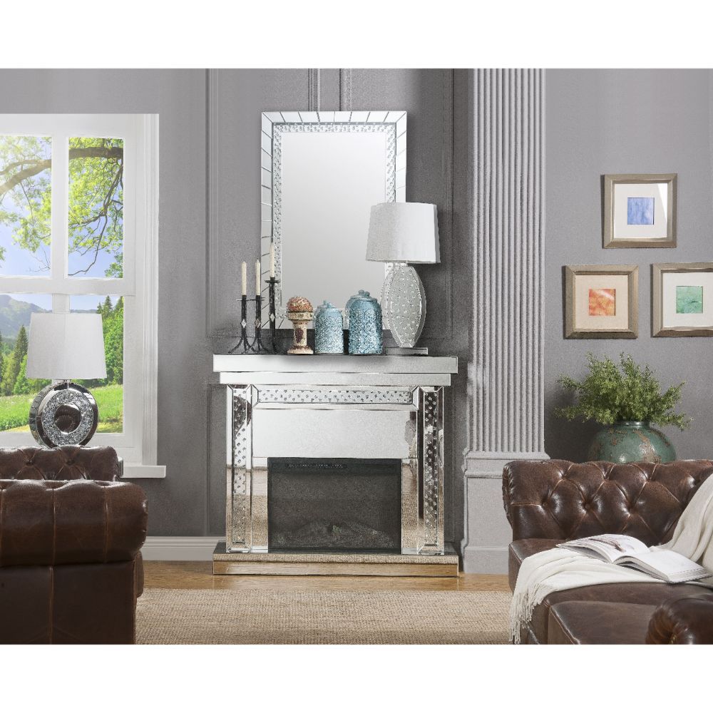 Acme Furniture Nysa Fireplace in Mirrored & Faux Crystals 90272