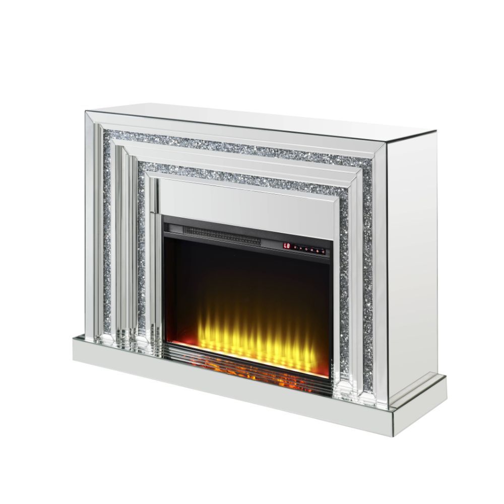 Acme Furniture Noralie Fireplace in Mirrored & Faux Diamonds 90523
