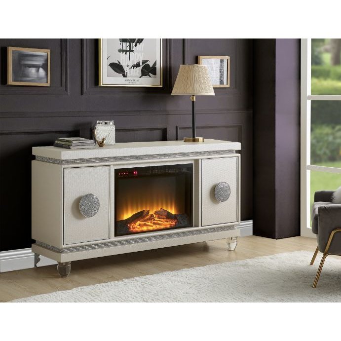 Acme Furniture Lavina Tv Stand W/Fireplace in Faux Diamonds 90535
