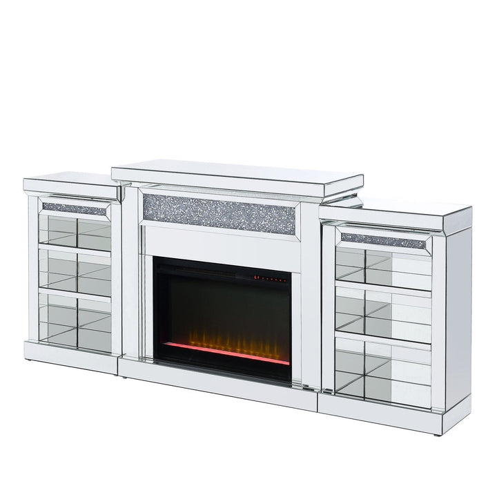Acme Furniture Noralie Fireplace in Mirrored & Faux Diamonds 90655