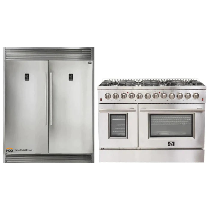 Forno 2-Piece Appliance Package - 48-Inch Dual Fuel Range & 60-Inch Pro-Style Refrigerator in Stainless Steel