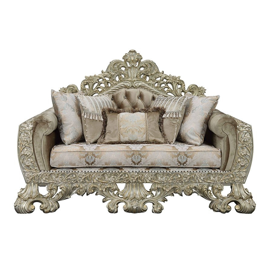 Acme Furniture Sorina Loveseat - Back in Velvet, Fabric & Antique Gold Finish  LV01206-1