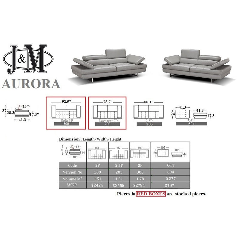 J&M Furniture Aurora Premium Leather Sofa Set