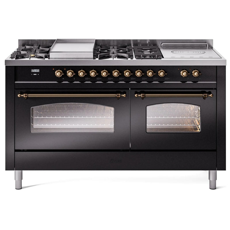ILVE 60" Nostalgie II Series Freestanding Double Oven Dual Fuel Range with 8 Sealed Burners and Griddle (UP60FSNMP)