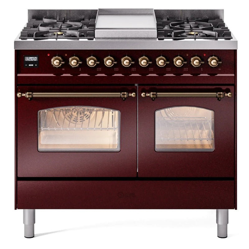 ILVE 40" Nostalgie II Series Freestanding Double Oven Dual Fuel Range with 6 Sealed Burners and Griddle (UPD40FNMP)