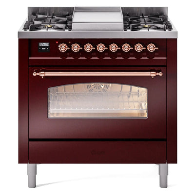ILVE 36" Nostalgie II Series Freestanding Single Oven Dual Fuel Range with 5 Sealed Burners and Griddle (UP36FNMP)
