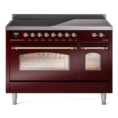 ILVE 48" Nostalgie II Series Freestanding Electric Double Oven Range with 8 Elements, Triple Glass Cool Door, Convection Oven, TFT Oven Control Display and Child Lock (UPI486NMP)