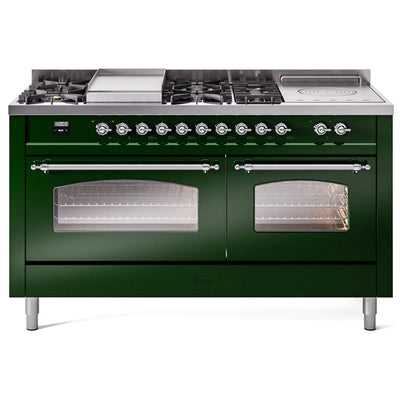 ILVE 60" Nostalgie II Series Freestanding Double Oven Dual Fuel Range with 8 Sealed Burners and Griddle (UP60FSNMP)