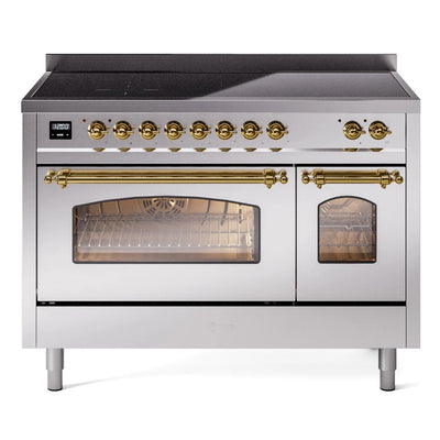 ILVE 48" Nostalgie II Series Freestanding Electric Double Oven Range with 8 Elements, Triple Glass Cool Door, Convection Oven, TFT Oven Control Display and Child Lock - UPI486NMP