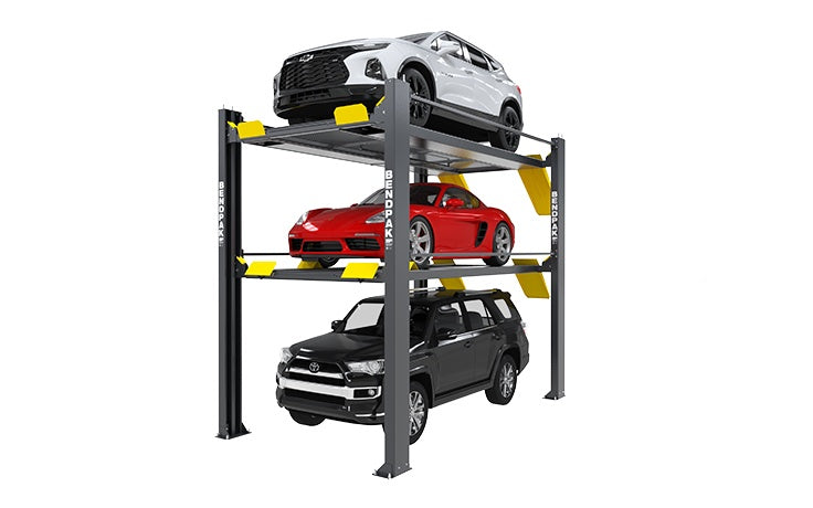 BendPak HD-973PX Four-Post Platform Parking Lift (5175267) 9,000 and 7,000 Lb. Capacity / Tri-Level Parking Lift / Extended / High Lift / AVAILABLE NOW / PATENT PENDING