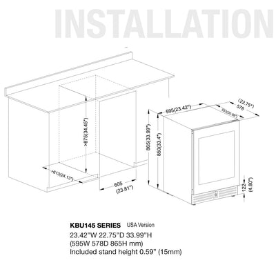 KingsBottle KBU145DX 24 Inch Under Counter LOW-E Glass Door Dual Zone Wine Cooler