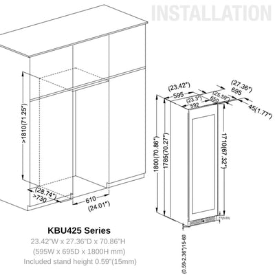 KingsBottle KBU425DX 24 Inch Upright Low-E Glass Door Dual Zone Large Wine Cooler