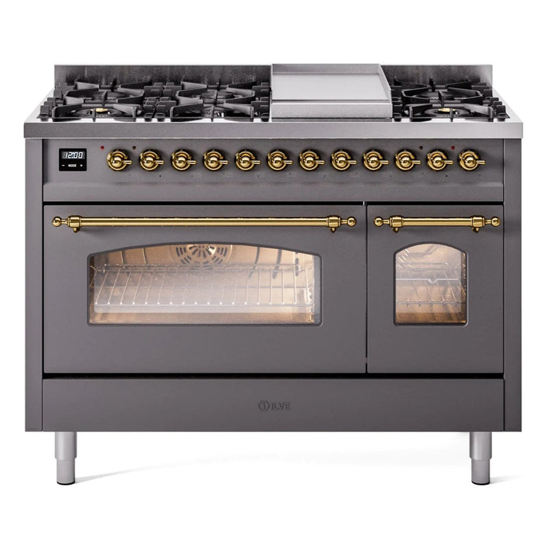 ILVE 48" Nostalgie II Series Freestanding Double Oven Dual Fuel Range with 8 Sealed Burners and Griddle (UP48FNMP)