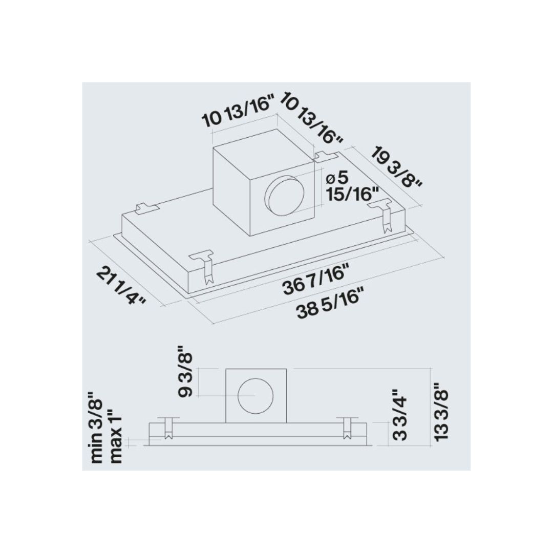 Falmec Nuvola 36 in. 600 CFM Flush Ceiling Mount Range Hood with Color Options- Motor Required (FDNUV36C6SS-R1)