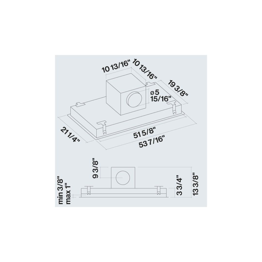 Falmec Nuvola 54 in. 600 CFM Flush Ceiling Mount Range Hood with Color Options- Motor Required (FDNUV36C6SS-R1)