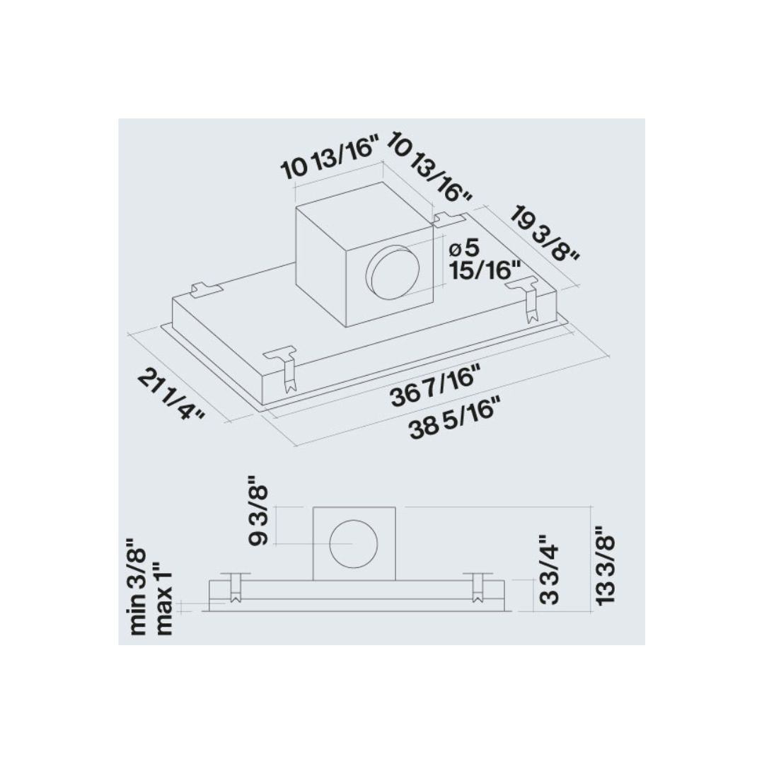 Falmec Nube 36 in. 600 CFM Flush Ceiling Mount Range Hood in Stainless Steel- Motor Required (FDNUB36C6SS-R)