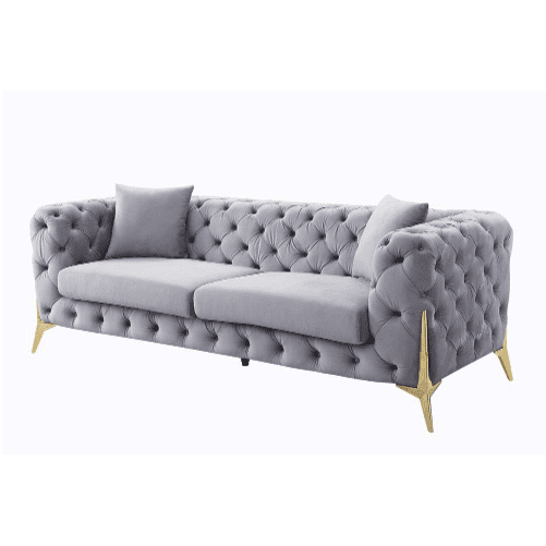 Acme Furniture Jelanea Sofa W/2 Pillows in Gray Velvet & Gold Finish LV01406