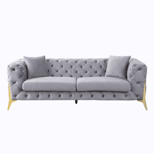 Acme Furniture Jelanea Sofa W/2 Pillows in Gray Velvet & Gold Finish LV01406