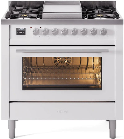 ILVE 36'' Professional Plus II Series Freestanding Double Oven Dual Fuel Range with 5 Sealed Burners and Griddle - (UP36FWMP)