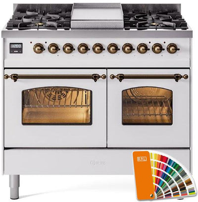 ILVE 40" Nostalgie II Series Freestanding Double Oven Dual Fuel Range with 6 Sealed Burners and Griddle (UPD40FNMP)