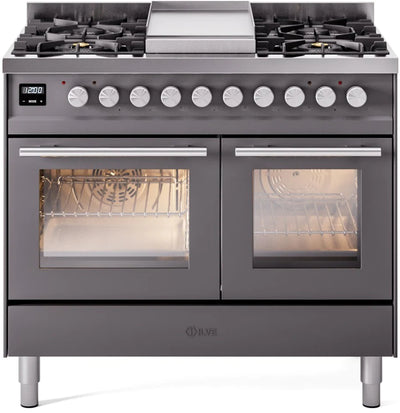 ILVE 40" Professional Plus II Series Freestanding Double Oven Dual Fuel Range with 5 Sealed Burners and Griddle - UPD40FWMP