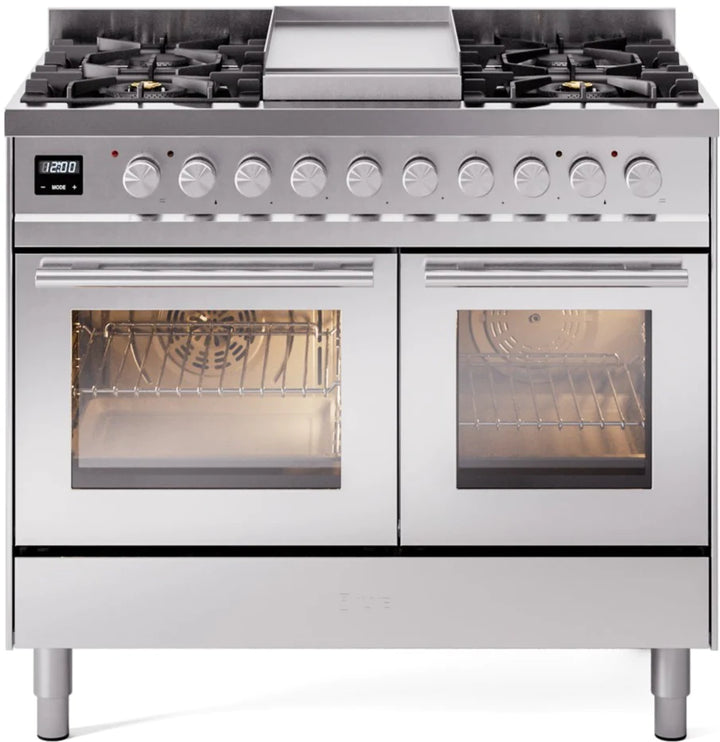 ILVE 40'' Professional Plus II Series Freestanding Double Oven Dual Fuel Range with 5 Sealed Burners and Griddle - (UPD40FWMP)