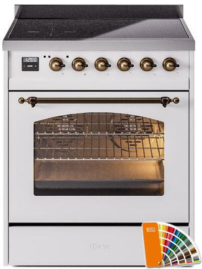 ILVE 30" Nostalgie II Series Freestanding Electric Double Oven Range with 5 Elements, Triple Glass Cool Door, Convection Oven, TFT Oven Control Display and Child Lock (UPI304NMP)