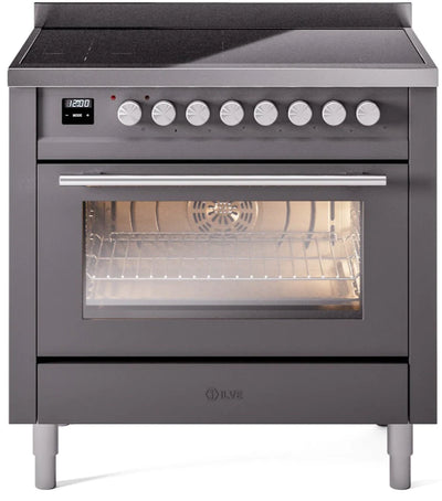 ILVE 36'' Professional Plus II Series Freestanding Electric Double Oven Range with 5 Elements, Triple Glass Cool Door, Convection Oven, TFT Oven Control Display and Child Lock - UPI366WMP