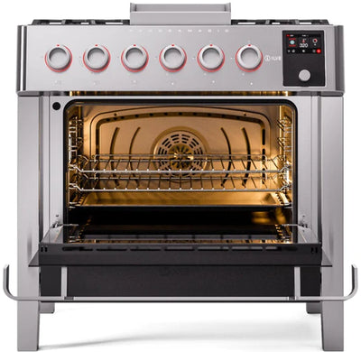 ILVE 36" Panoramagic Freestanding Single Oven Dual Fuel Range with 5 Sealed Burners and Griddle