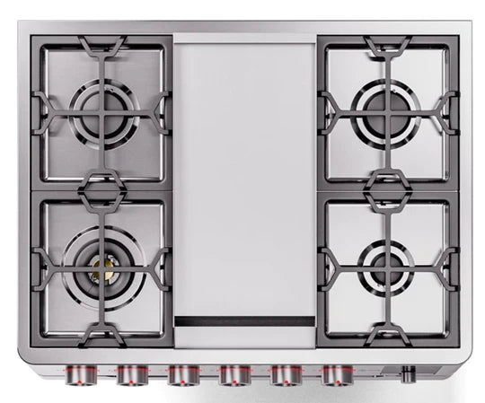 ILVE 36" Panoramagic Freestanding Single Oven Dual Fuel Range with 5 Sealed Burners and Griddle