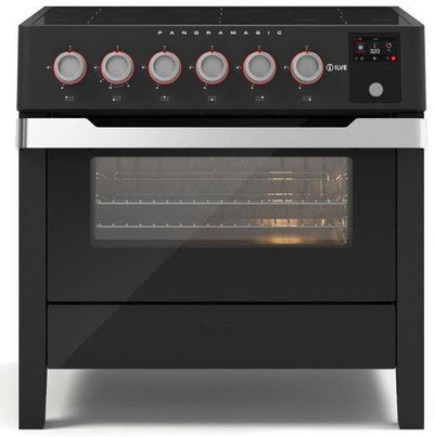 ILVE 36" Panoramagic Series Freestanding Electric Double Oven Range with 5 Elements, Triple Glass Cool Door, Convection Oven, TFT  - Oven Control Display and Child Lock