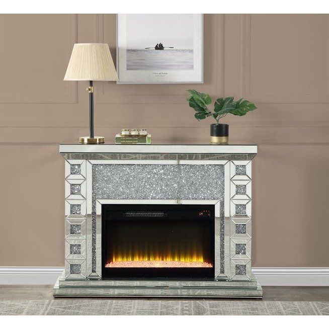 Acme Furniture Noralie Fireplace in Mirrored & Faux Diamonds AC00507