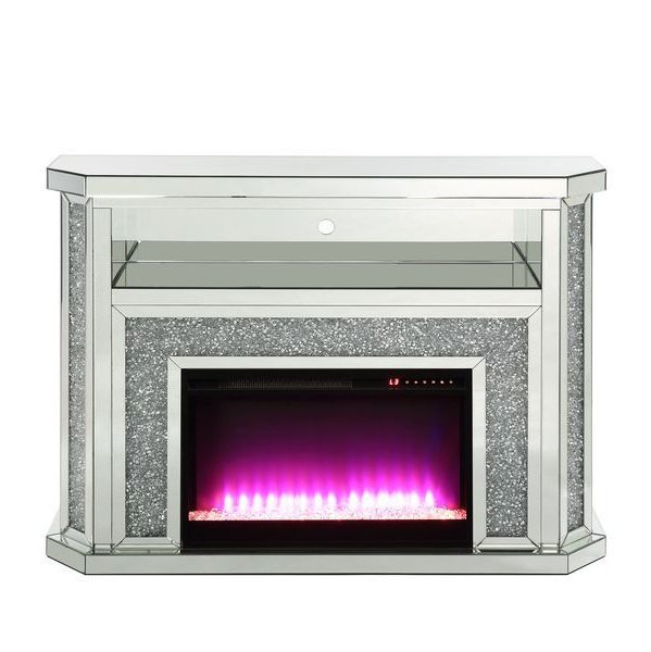 Acme Furniture Noralie Fireplace W/Led in Mirrored & Faux Diamonds AC00508