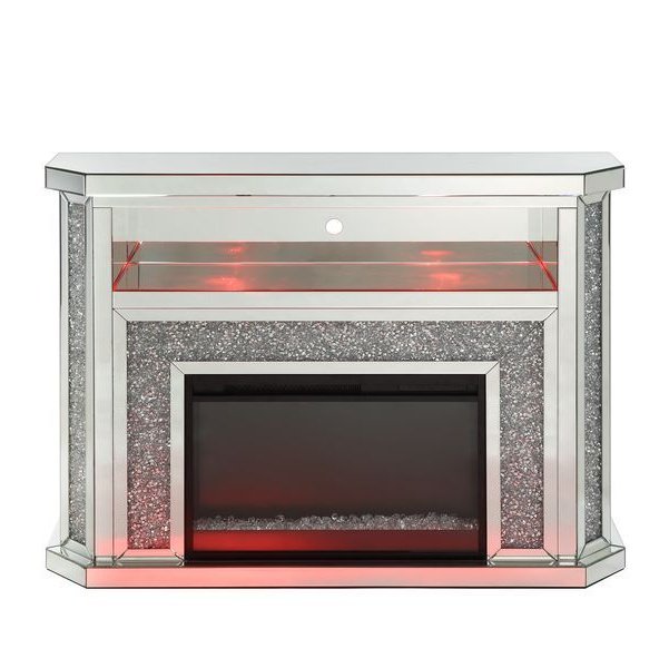 Acme Furniture Noralie Fireplace W/Led in Mirrored & Faux Diamonds AC00508