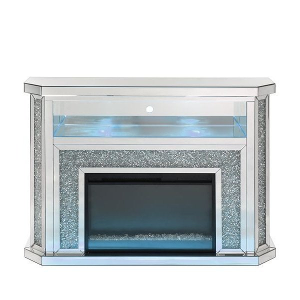 Acme Furniture Noralie Fireplace W/Led in Mirrored & Faux Diamonds AC00508