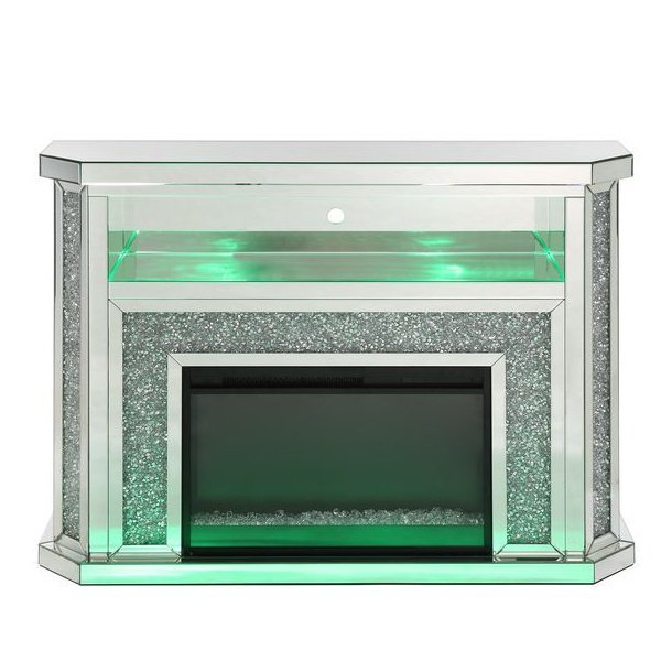 Acme Furniture Noralie Fireplace W/Led in Mirrored & Faux Diamonds AC00508