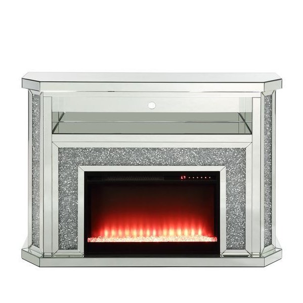 Acme Furniture Noralie Fireplace W/Led in Mirrored & Faux Diamonds AC00508