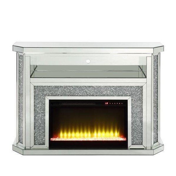 Acme Furniture Noralie Fireplace W/Led in Mirrored & Faux Diamonds AC00508